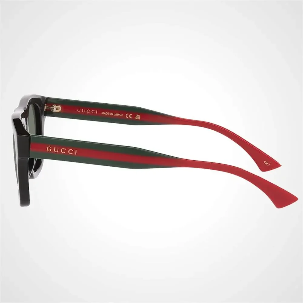 New GUCCI Sunglasses Mens 52mm Black Square Rectangle Aviator Red Green Web Arm